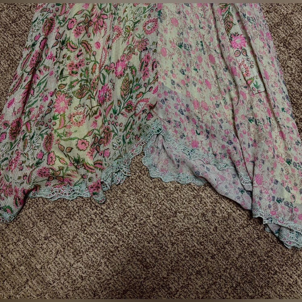 NEW Hemant & Nandita NWOT Floral Patterned Fabric+Pink+Green, gold thread Accent - Picture 4 of 9
